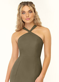 Azazie Rue Abiti da Damigella Abito A-Line in Chiffon con Scollo Halter Willow Green image6
