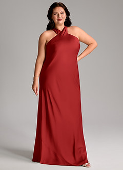Azazie Doretta Bridesmaid Dresses Pomegranate Mermaid Pleated Stretch Satin Dress image9