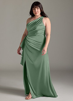 Azazie Maive Bridesmaid Dresses Matcha Sheath Ruched Stretch Satin Dress image9