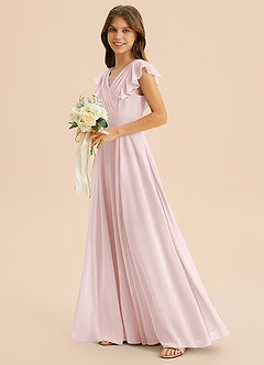 Azazie Anysa Junior Blushing Pink A-Line Ruched Chiffon Dress image6