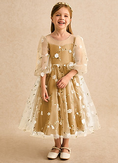 Azazie Elowen Flower Girl Dresses Butterscotch A-Line Sweetheart Neckline Lace Dress image5