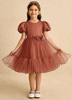 Azazie Cocoa vestidos de niña de las flores Vestido de Castaño de Tul de Princesa con Plisado image5