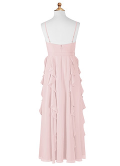 Azazie Peyton Junior Blushing Pink A-Line V-Neck Cascading Ruffles Chiffon Dress image7