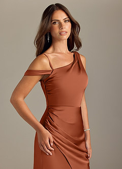 Azazie Madelyn Brautjungfernkleider Wandelbar Meerjungfrau-Linie Schulterfrei Stretch-Satin Kleid Zedernrose image6