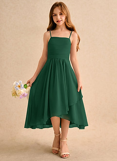 Azazie Twilight Dance Flower Girl Dresses Dark Green A-Line Pleated Chiffon Dress image3