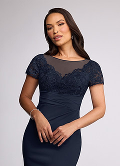 Azazie Susan Mother of the Bride Dresses Dark Navy Sheath Lace Stretch Crepe Dress image3