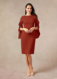 Azazie Carter Mother of the Bride Dresses Rust Sheath Ruched Stretch Chiffon Dress image1