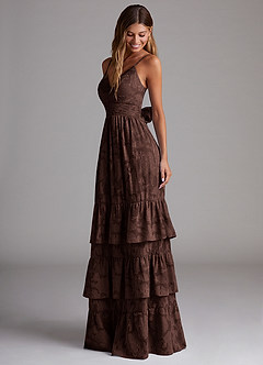 Azazie Nathalia Bridesmaid Dresses Ganache A-Line Bow Floral Burnout Dress image3