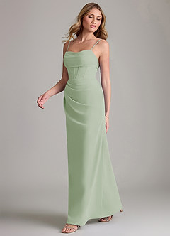 Azazie Mai Bridesmaid Dresses Dusty Sage Sheath Pleated Chiffon Dress image4