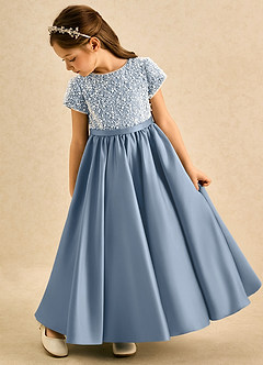 Azazie Cashew Blumenmädchenkleider Ballkleid mit ärmel Matte Satin Kleid Staubblau image5