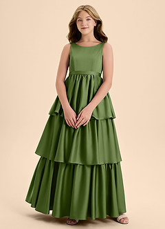 Azazie Meadowyn Junior Juniper A-Line Bow Stretch Satin Dress image1