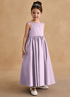 Azazie Bettie Flower Girl Dresses Frosted Lilac A-Line Bow Matte Satin Dress image4