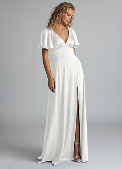 Azazie Kimber Bridesmaid Dresses White A-Line Ruched Stretch Satin Dress image10