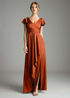 Azazie Omari Bridesmaid Dresses Paprika A-Line Stretch Satin Dress image3