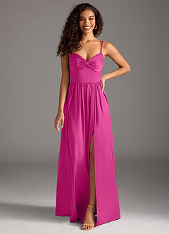 Azazie Zeya Bridesmaid Dresses Fuchsia A-Line Pleated Stretch Satin Dress image8