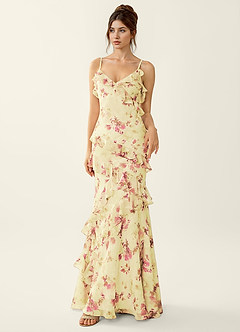 Rosabelle Light Yellow Lace V-neck Open Back Mermaid Prom Dress image3