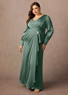 Azazie Petrina Mother of the Bride Dresses Eucalyptus Mermaid Pleated Stretch Satin Dress image8