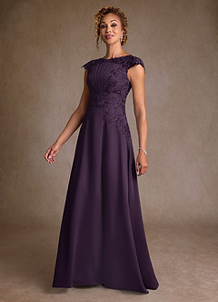 Azazie Christi Abiti per la Madre della Sposa Abito A-Line in Chiffon Pizzo Prugna image4