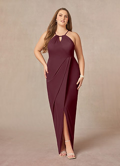 Azazie Hadid Final Sale Cabernet Sheath Pleated Mesh Dress image7
