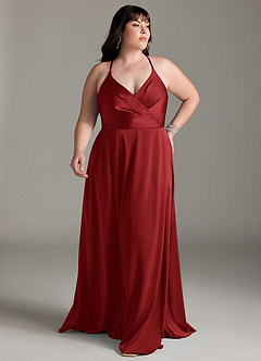 Azazie Davis Bridesmaid Dresses Pomegranate A-Line Pleated Stretch Satin Dress image7