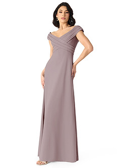 Azazie Evita Bridesmaid Dresses Vintage Mauve A-Line Off the Shoulder Stretch Crepe Dress image3