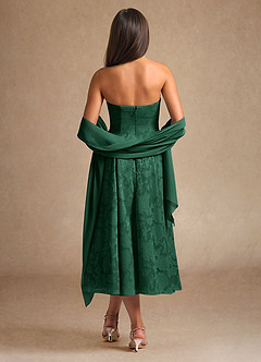 Azazie Lorain Mother of the Bride Dresses Dark Green A-Line Pleated Floral Burnout Dress image3