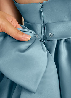 Azazie Davine Flower Girl Dresses Moody Blue A-Line Spaghetti Strap Matte Satin Dress image11