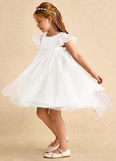 Azazie Munchkin Flower Girl Dresses Ivory Rose Petal A-Line Bow Tulle Dress image5