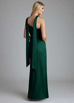 Azazie Adhara Jurken voor bruidsmeisjes Jurk van Stretch Satijn met Kolom One-Shoulder Smaragd image2