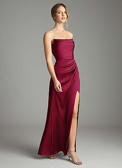 Azazie Leonis Bridesmaid Dresses Burgundy Mermaid Pleated Stretch Satin Convertible Dress image6