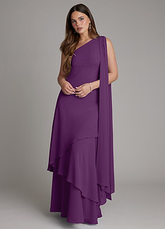 Azazie Monique 신부 들러리 드레스 A라인 한쪽 어깨 쉬폰 바닥 길이 드레스 image1