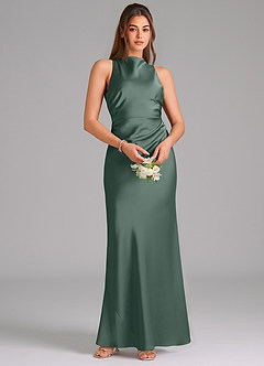 Azazie Evadne Bridesmaid Dresses Sea Moss A-Line Pleated Stretch Satin Dress image6