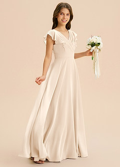 Azazie Anysa Junior Robe Trapèze en Mousseline de soie Rayé Albâtre Blanc image5