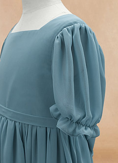 Azazie Joss Flower Girl Dresses Moody Blue A-Line with Sleeves Chiffon Dress image7