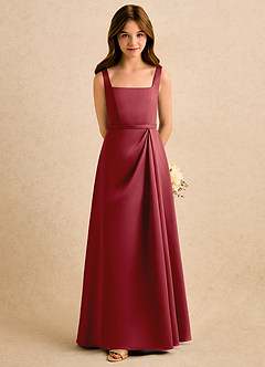 Azazie Emiko Girls Formal Abiti da Ragazza di Fiori Abito A-Line in Raso Opaco Plissettato Melograno image3