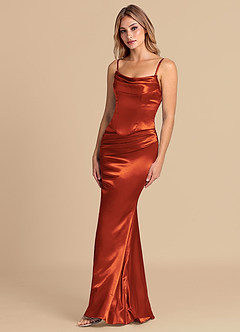 Azazie Sorrel Vestidos de madrinha de casamento Vestido Páprica de Cetim Metálico de sereia com Espartilho image4