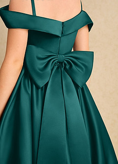 Azazie Favia Flower Girl Dresses Peacock A-Line Off the Shoulder Matte Satin Dress image7