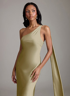 Azazie Galinda Brudtärnklänningar Klä av Sjöjungfru i Stretch Satin Ena axeln Mossgrön image3