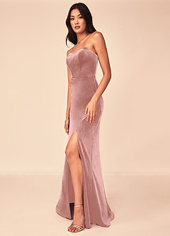 Azazie Nereda Robes de demoiselle d'honneur Robe Trapèze Convertible en velours Sans bretelle Rose Poussiéreuse image5