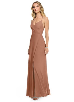 Azazie Davis Brautjungfernkleider A-Linie V-Hals Chiffon Kleid Bronzer image3