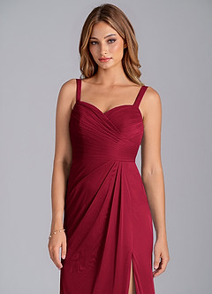 Azazie Micky Bridesmaid Dresses Burgundy A-Line Pleated Mesh Dress image7