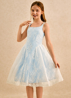 Azazie Cubbie Girls Formal Flower Girl Dresses Sky Blue A-Line Lace Dress image3