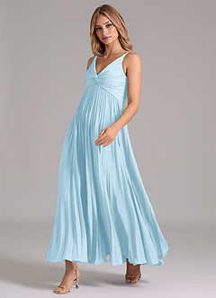 Azazie Raychelle Bridesmaid Dresses Sky Blue A-Line Pleated Stretch Satin Dress image6