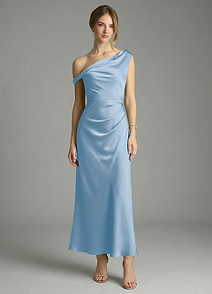 Azazie Emerson Bridesmaid Dresses Powder Blue Mermaid Off the Shoulder Stretch Satin Dress image5