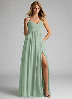Azazie Alia Bridesmaid Dresses Agave A-Line Pleated Chiffon Dress image4