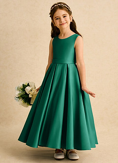 Azazie Mapel Robe Demoiselle D'honneur Fillette Robe Princesse en Mat Satiné Plissée émeraude image2