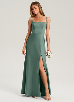Azazie Lidia Brautjungfernkleider Meerjungfrau-Linie Seitliche Cut-Outs Stretch-Satin Kleid Eukalyptus image1