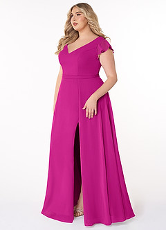 Azazie Claudine Final Sale Fuchsia A-Line Flutter Sleeve Chiffon Dress image9