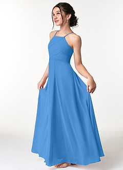 Azazie Ginger Junior A-Linie Plissee Chiffon Kleid Blauhäher image6