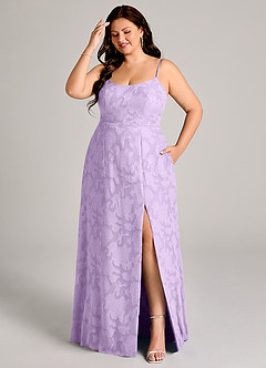 Azazie Moira Bridesmaid Dresses Lilac A-Line Side Slit Floral Burnout Dress image7
